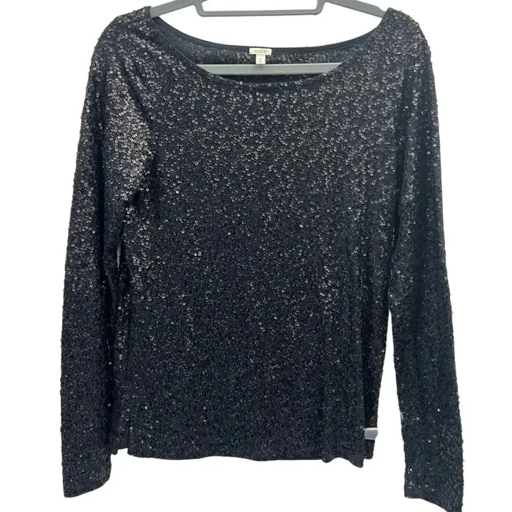 J. Crew Black Sequin Top Size Small